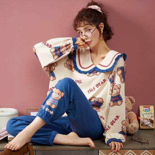 Fast Shipping Cotton Womens Pajamas Set Autumn Winter Pyjamas Cartoon Sleepwear Home Clothes For Women Sexy Lingerie