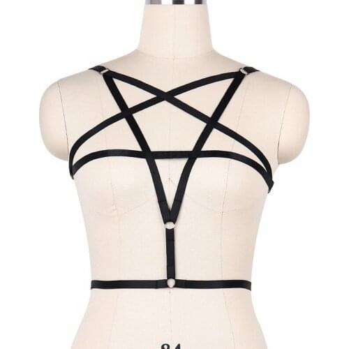 Cosplay Pentagram Bra Sexy Adjustable Pentagram Harness Black Crop Top Cage Bra Fetish Wear Body Cage Bondage Prom Dresses O0081