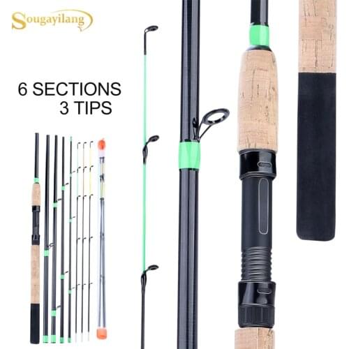 Sougayilang Orange/Green/black Lengthened Handle Feeder Fishing Rod 6 Section L M H Power Carbon Fiber Travel Rod Fishing Tackle