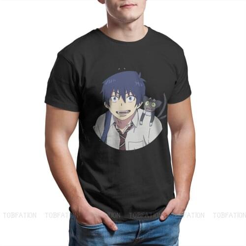 Kuro TShirt For Men Blue Exorcist Rin Okumura Anime Clothing Style T Shirt Soft Printed Fluffy