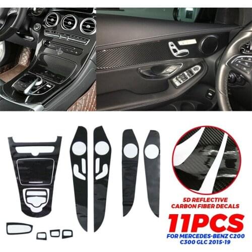 Glossy Carbon Fiber Interior Decal Trim Central Control Panel Protective Film for Mercedes-Benz C200 C300 GLC 2015-19