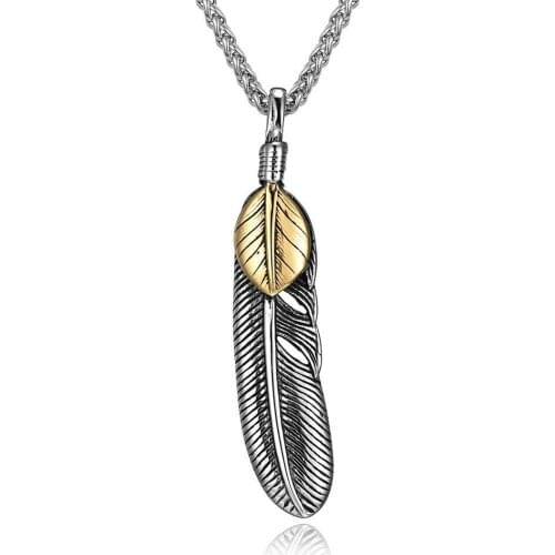 Indians Vintage Feather Blue Stones Box Chain Retro Necklaces Pandents for Men Stainless Steel Nostalgic Art Fashion 2021 New