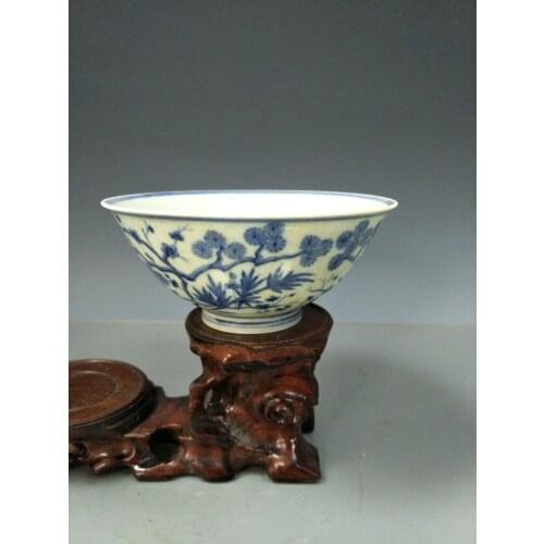 RARE MingDynasty porcelain bowl, Blue and white,Pine & Bamboo,Hand-painted crafts,Collection&Adornment,Free shipping
