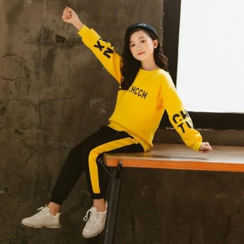 Girls Spring Autumn Sport Clothing Set Childrens Printed Letter T-shirt Pants 2pcs Outfits Kids Fashion Tracksuits Clothes