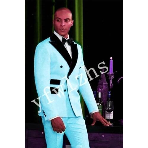Handsome Embossing Groomsmen Double-Breasted Groom Tuxedos Wedding Dress Men Suits Blazer Prom Dinner (Jacket+Pants+Tie) K593