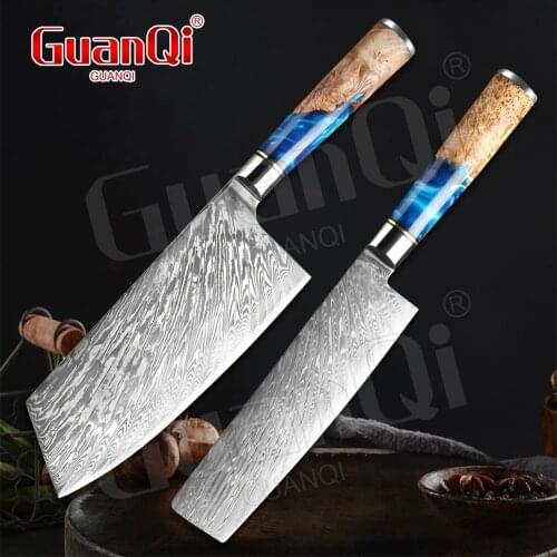 Damascus Steel Pattern Kitchen Knives Resin Handle Cleaver Slicing Vegetable Chef Knife Utility Kitchen Knife Cooking Tools
