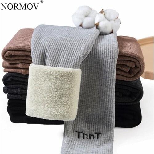 NORMOV Winter Warm Leggings Women Thick High Waist Cashmere Stretch Sexy Striped Leggings for Women Embroidery Slim Skinny Pants