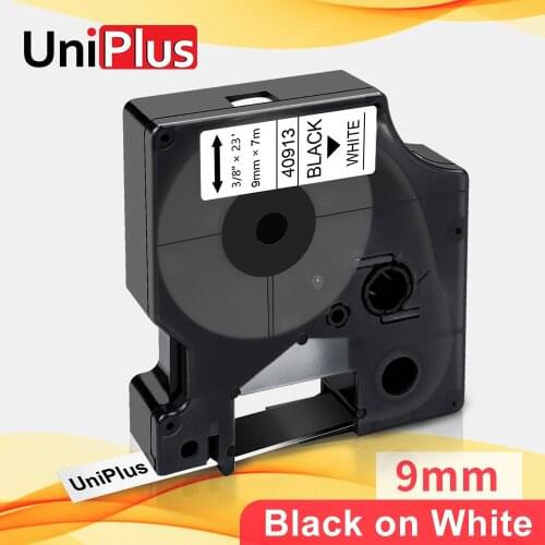 UniPlus 9mm Label Tapes for Dymo D1 40913 Label Manager 120P 210D 360D Label Writer 400 450 Printer Black on White Label Maker