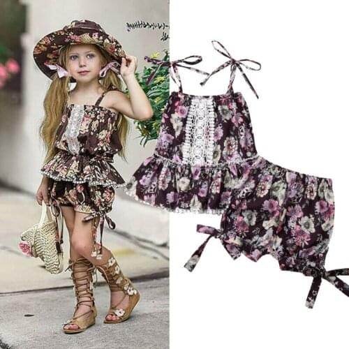 UK Summer Toddler Baby Girl Clothes Lace Floral Dress Tops Shorts Outfit Sunsuit