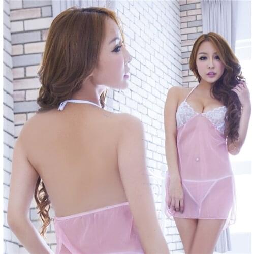 Fashion Sexy Women Halter Nightdress Summer Lace Sleepshirt Sexy Lingerie Sling Dress