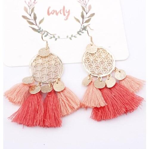 Fashion Dream Catcher Earrings Golden Circle Hollow Woolen Tassel Pendant Earrings Trend Exquisite Charm Jewelry
