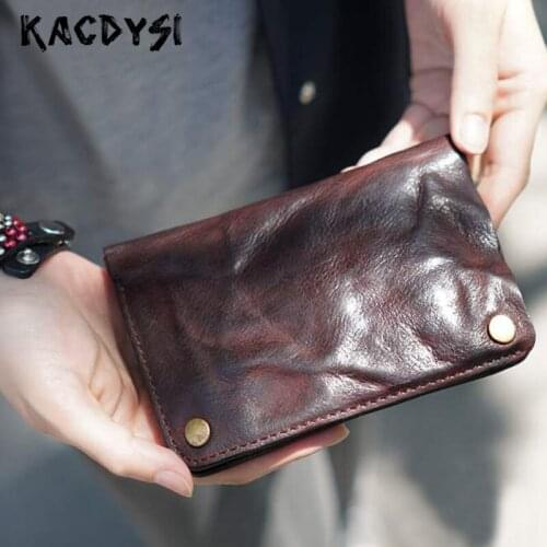 KACDYSI Handmade Men Wallets Wrinkle Real Cowhide Leather Vertical Wallet Leather Vintage Quality Short Bifold Purse Coin Pocket