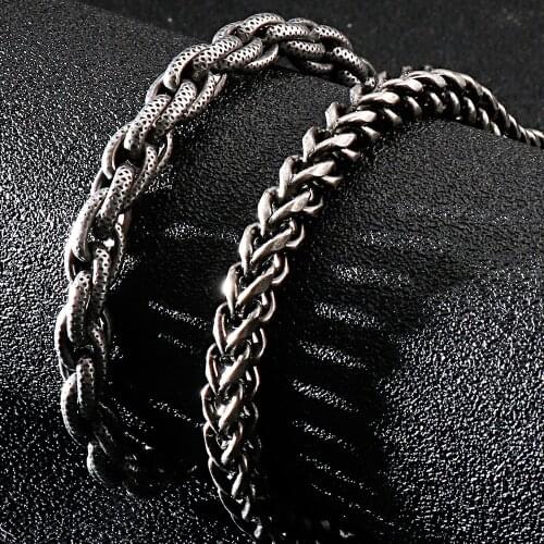 6/7MM Wide 316L Stainless Steel Chain Link Man Bracelets Vintage Mens Boys Jewelry Bracelet Men Gothic Cool Rock N' Roll Jewelry