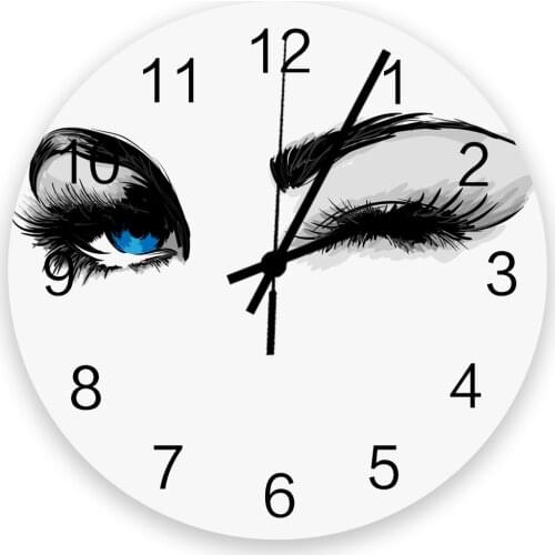 Blue Eyes Eyelashes Woman White 30cm Wooden Wall Clock Modern Design For Home Living Room Office Kitchen Wall Decor Hanging