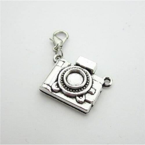 New 20pcs/lot Silver Camera Dangle Charms Lobster Clasp DIY Bracelet Necklace Pendants Jewelry Hanging Charms