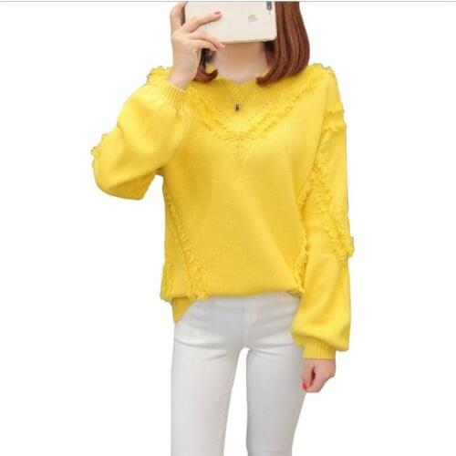 Autumn 2018 Women Sweaters And Pullovers Fashion Tassels Clothes Korean Female V-Neck Knitted Sweater Jumper High Elastic Q973