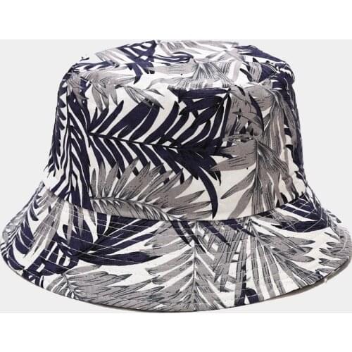 Ldslyjr 2020 Cotton Palm Leaf Pattern Bucket Hat Fisherman Hat Outdoor Travel Hat Sun Cap Hats for Men and Women 289