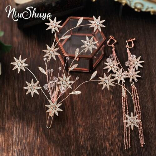 NiuShuya Rhinestone Rose Gold Sun-flower Headband Bridal Tiara Hair Accessories Hairband Wedding Hair Jewelry Headpiece Ornament