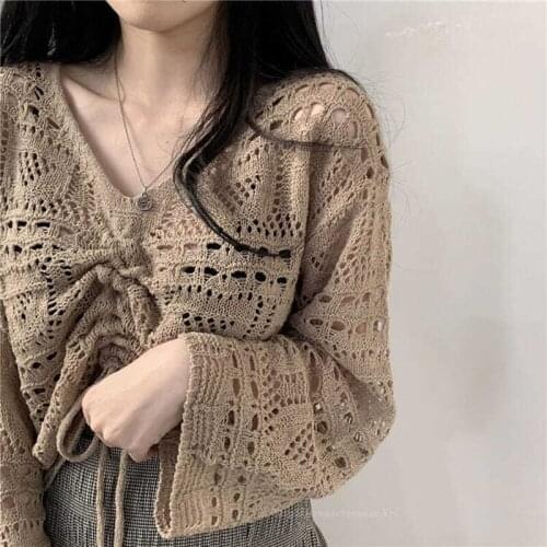Spring and autumn shirt new style western style lazy hollow out sweet t shirt knit sweater top 02-TE-bdqxlk