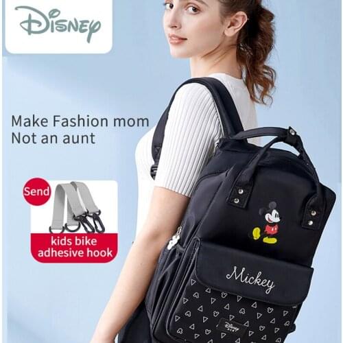 Disney Fashion Baby Mommy Bag Multifunction Nappy Bag Mommy Travel Care Backpack with High-grade Waterproof and 1 Pair of Stroll