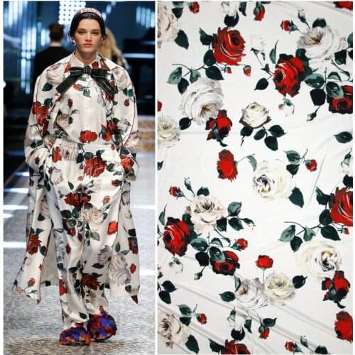 145cm rose printed fabric drape childrens clothing dress fabric scarf polyester material diyparent-child fabric wholesale cloth