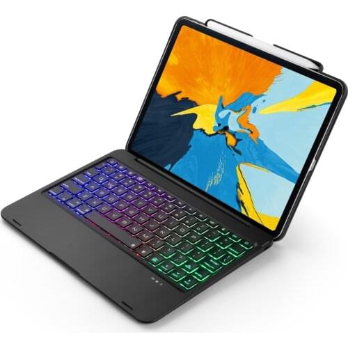 Slim Smart 7 Colors LED Backlit Wireless Bluetooth Keyboard Case Stand Protective Cover With Pencil Holder For iPad Pro 11 2018