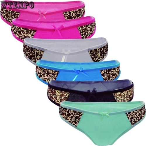 Sexy Briefs G-String Leopard Panties Seamless Cotton Underpants Solid Bikini Panites for Women 6 PCS/Set
