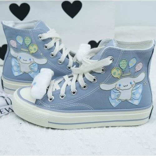 Lolita Shoes High-top Hand-painted Laurel Dog Womens Shoes Japanese Women Canvas Shoes Kawaii Cute Student Flat Shoes