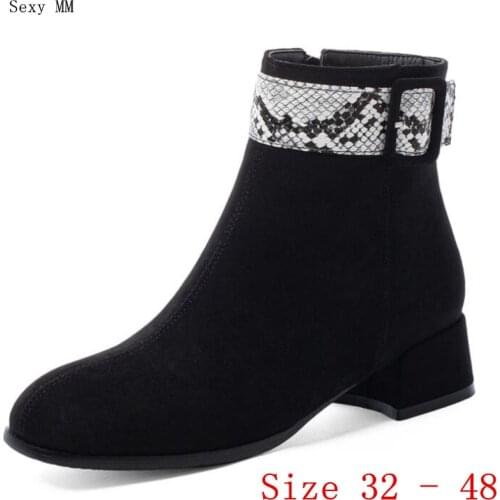 Spring Autumn Low Med Heels Women Ankle Boots Woman Short Boots Med Heel Shoes Small Plus Size 32 - 48