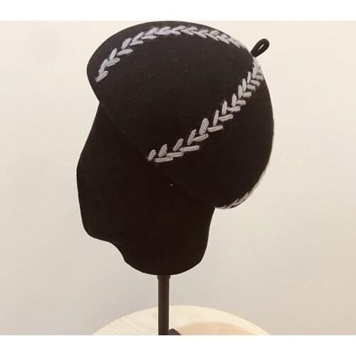 New Women Wool French Beret Dress Fascinator Felt Fedora Handmade Black Wheat Pattern Thick Warm Winter Hat Bowler Artist Boina