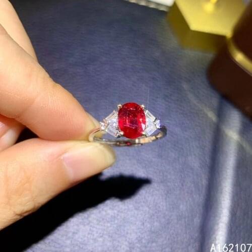 925 Pure Silver Chinese Style Natural Ruby Womens Trendy Noble Simple Oval Adjustable Gemstone Ring Fine Jewelry Support Detect