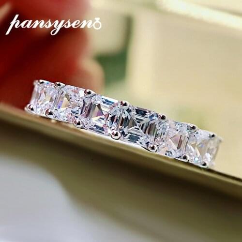 PANSYSEN New Arrival 100% 925 Sterling Silver Asscher Cut Simulated Moissanite Engagement Ring Girls Wedding Bands Fine Jewelry