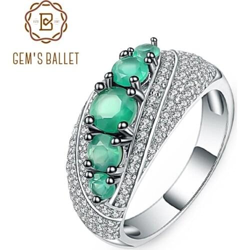 Gems Ballet 1.22Ct Round Natural Green Agate Gemstone Vintage Rings 925 Sterling Silver Fine Jewelry For Women Elegant Gift