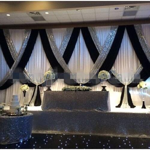 10ftx20ft black White Wedding Backdrop with silver sequin stage swag Wedding Photo Booth Backdrops for Party Christmas Decor