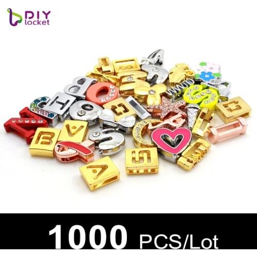 1000pcs/lot 8mm Mix Slider Charms/ Letters Diy Charms Jewelry Fit 8mm Wristband Bracelet LSSC265