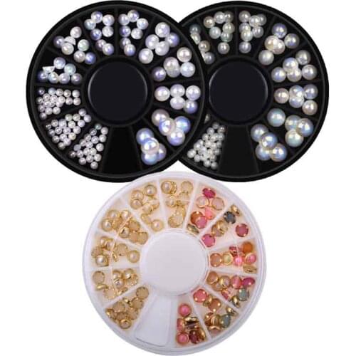3 wheel Mix Sizes 3D AB Rhinestone Crystal Glitter Bead Pearl Wheel Nail Art Tips Jewelry Decoration DIY Manicure Accessories T