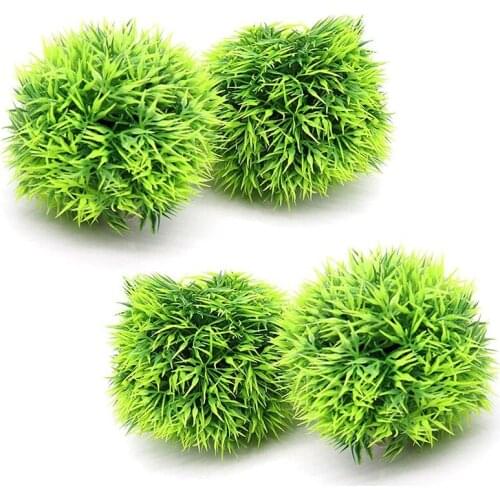 4 Pack Aquarium Plastic Plants Grass Ball, Artificial Marimo Balls Green Water Plants Fish Tank Decorations