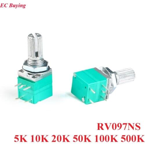 5pcs RV097NS 5K 10K 20K 50K 100K 500K Potentiometer with Switch Audio 5pin Handle Length 15mm Amplifier Sealing Potentiometers