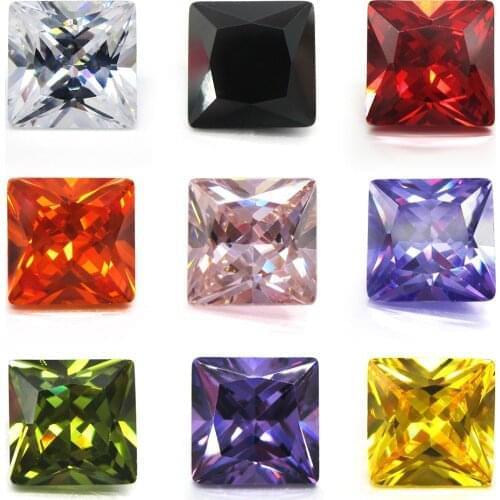 500pcs/Lot 1.5*1.5mm~6*6mm 5A Quality Various Colors Square Shape Cubic Zirconia Stone Princess Cut Loose CZ Gems For Jewelry