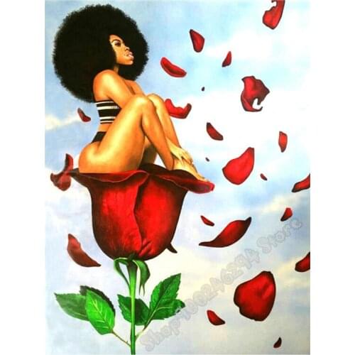 DIY Diamond Painting African girl red rose flower Diamond Mosaic Diamond Embroidery Full Square round drill Handmade Decor F3169
