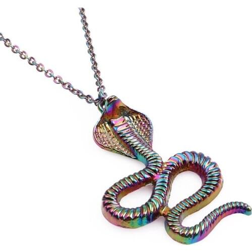 Rainbow Alloy Cobra Snake Pendant Necklace Animal zodiac snake Choker Charm 50cm Stainless Steel Chain DIY Handmade Jewelry