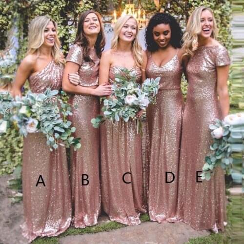 Cocomyl Bling Sparkly Rose Gold Bridesmaid Dressss Sequine Cheap Mermaid Two Pieces Prom Gown Backless Country Beach Party Dress