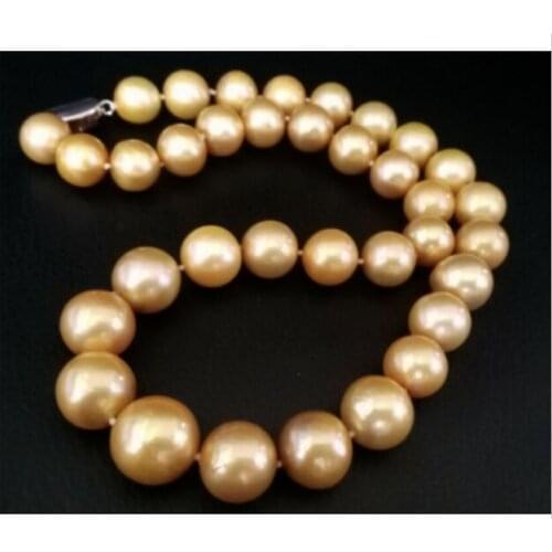 Elegant 12-14 mm round gold pearl necklace 18"