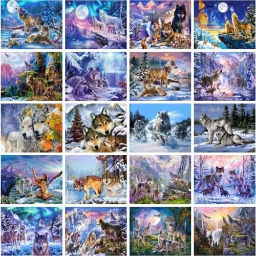 AZQSD Wolf Oil Painting On Canvas Handmade 60x75cm Framed Painting By Numbers Adults Animal Home Decor Unique Gift For Family