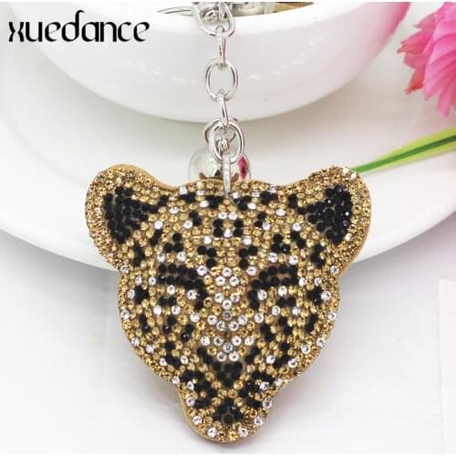 Leopard Head Cute Crystal Charm Pendant Fashion Purse Handbag Car Key Keyring Keychain Favorite Creative Gift