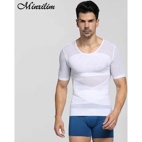Minxilim Man Undershirt Seamless Slimming Body Shaper Mens Compression Shirt Shaperwear Workout Clothes Abs Abdomen Slim Tees
