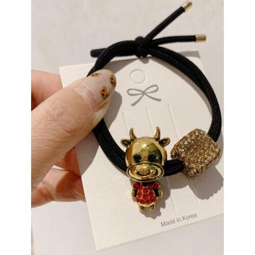 Cartoon Metal Animal Cow Lucky Hair Ties Hair Ropes Cute Chinese Zodiac Women Kids New Year Hair Accessories Elastic Hair Bands
