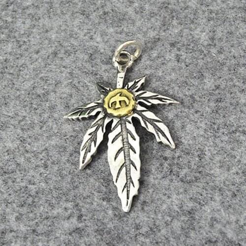 Men Women Thai Silver Body Care Jewelry S925 Sterling Silver Handmade Maple Leaf Feather Pendant