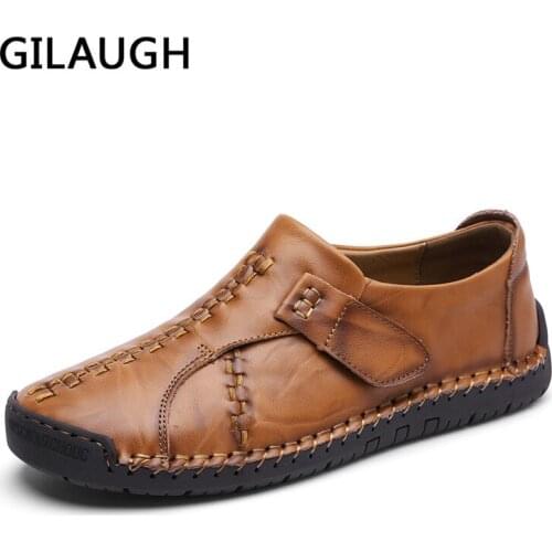 GILAUGH 2020 Men Casual Shoes Leather Brand Classic Handmade Men High Quality Leather black Loafers New Fashion Mocasines
