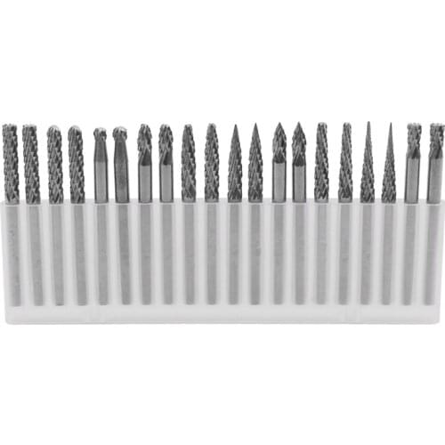 20Pc Full Double Grain Tungsten Carbide Rotary Burr Milling Cutter Milling Cutter Bit Set Mini Drill Rotating Tool Accessories E